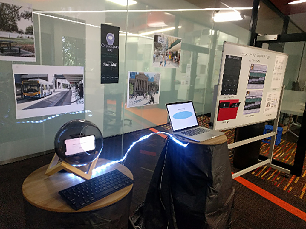 Image of physcial setup of installation at initial prototyping presentation