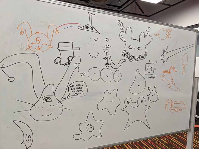 whiteboard with ASF designs for the unity game