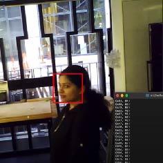 Screenshot image of Python-OpenCV face recognition detecting human face and printing coordinates