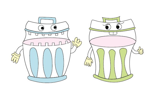 Illustration of bins in the shape of monsters