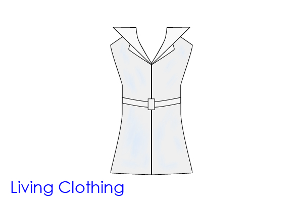 Illustration of dress design with the text Living Clothing