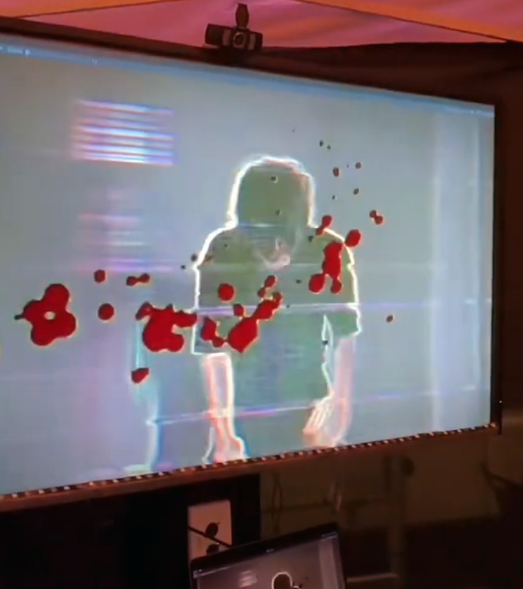 Blood splashes indicate physical damage. Overall, each video played depicts different interaction scenarios